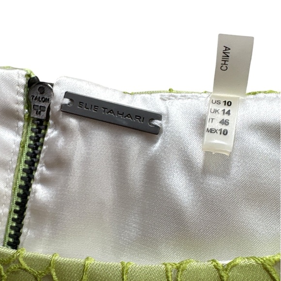 Elie Tahari Colorblock Textured Dot Dress Taupe Beige Lime Green Size 10 - Picture 7 of 9